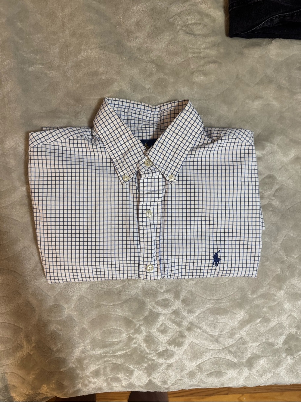 Ralph Lauren White Button-Down Shirt with Blue Windowpane Check